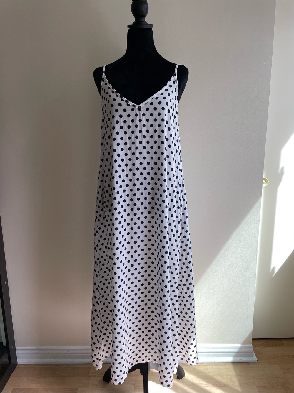 Zanzea White Black Polka Dot Maxi Dress Rayon Adjustable Straps Size 8